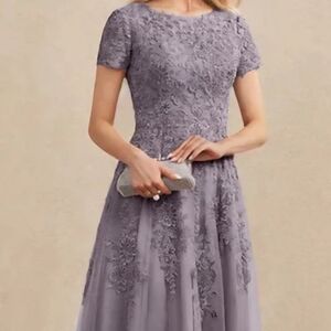New - Dreamlily A-line Scoop Tea Length Lace Mother of the Bride Dress